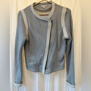 GAP Light Gray Knit Zip Jacket with Bouclé Trim